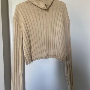 Fashion Nova Cream Ribbed Turtleneck Sweater